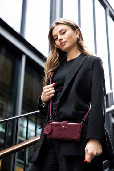 Burgundy Lozan Genuine Leather Crossbody Phone Wallet Bag