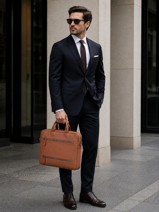 Truro Leather Business Briefcase / Laptop Case 14" with Suitcase