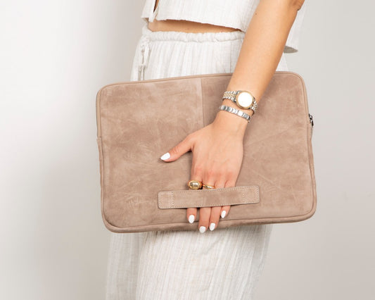 Mist Still Genuine Suede Leather 15-16 Inch MacBook & Laptop Sleeve