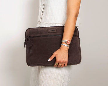 Mocha Still Genuine Suede Leather 15-16 Inch MacBook & Laptop Sleeve
