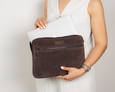 Mocha Still Genuine Suede Leather 13-14 Inch MacBook & Laptop Sleeve