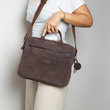 Mocha Still Genuine Suede Leather 15-16 Inch MacBook & Laptop Bag