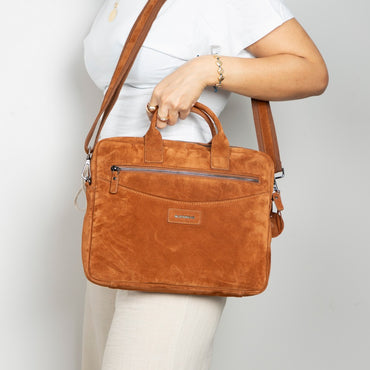 Camel Still Genuine Suede Leather 15-16 Inch MacBook & Laptop Bag