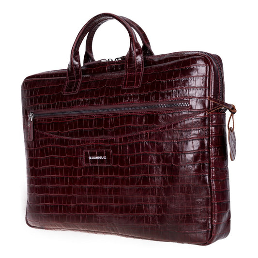 Burgundy Croco Still Genuine Suede Leather 15-16 Inch MacBook & Laptop Bag