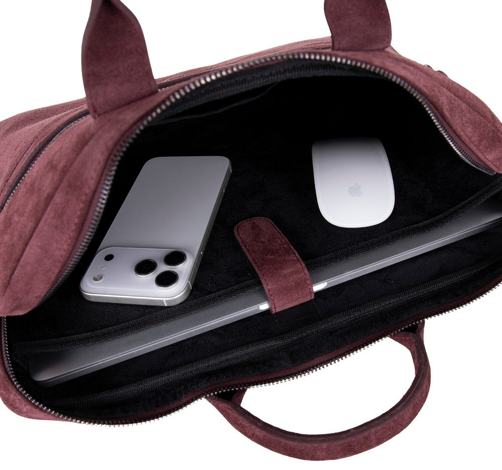 Burgundy Still Genuine Suede Leather 15-16 Inch MacBook & Laptop Bag
