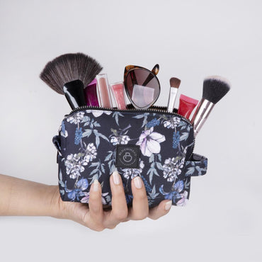 Black Cherries Floral Makeup Bag