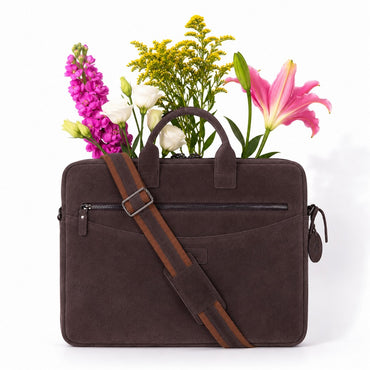 Mocha Still Genuine Suede Leather 13-14 Inch MacBook & Laptop Bag