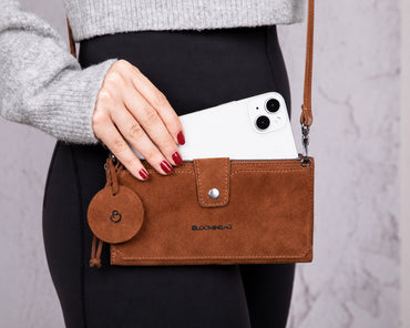 Camel Lozan Genuine Leather Crossbody Phone Wallet Bag