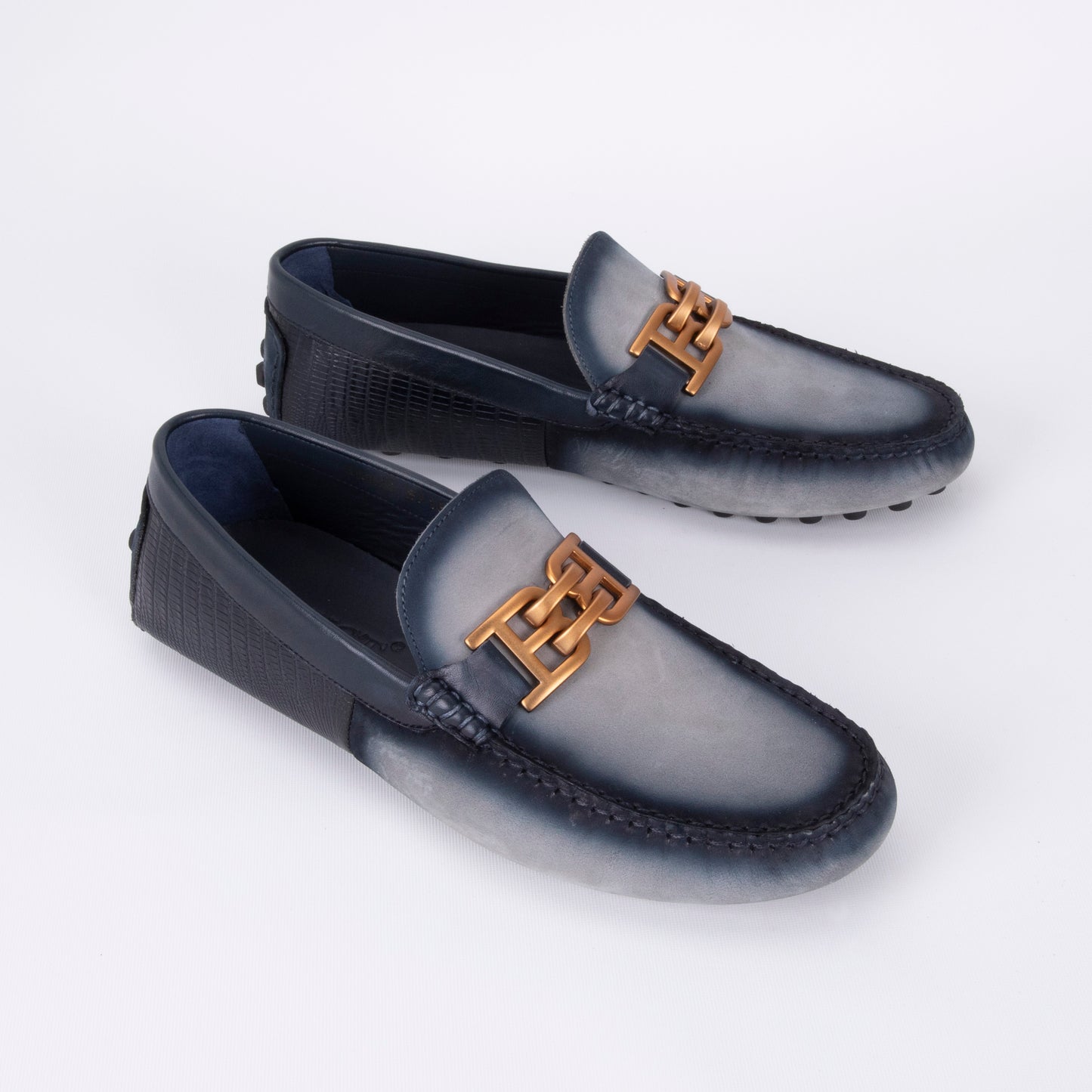 Trust Shoes E718 Leather Men's Loafers – Gray/Navy