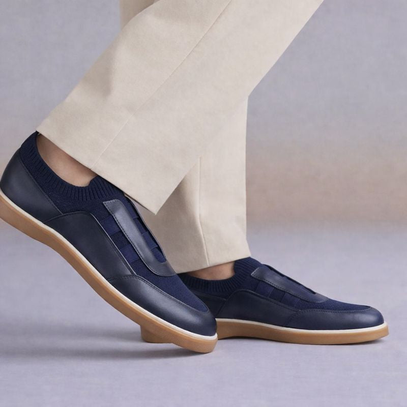 Trust Shoes D8017X Leather Men's Slip-On Sneakers – Navy