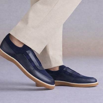 Trust Shoes D8017X Leather Men's Slip-On Sneakers – Navy