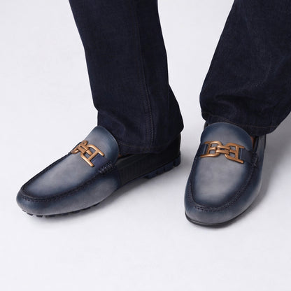 Trust Shoes E718 Leather Men's Loafers – Gray/Navy