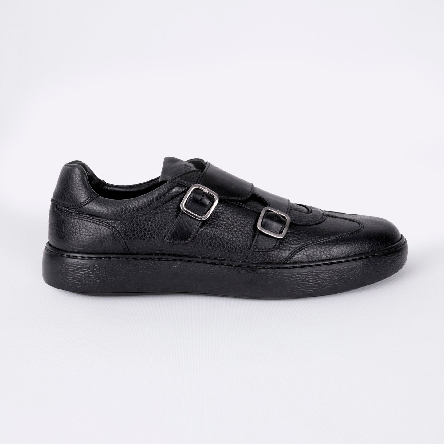 Trust Shoes E4904 Leather Double Monk Sneakers – Black