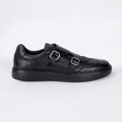 Trust Shoes E4904 Leather Double Monk Sneakers – Black