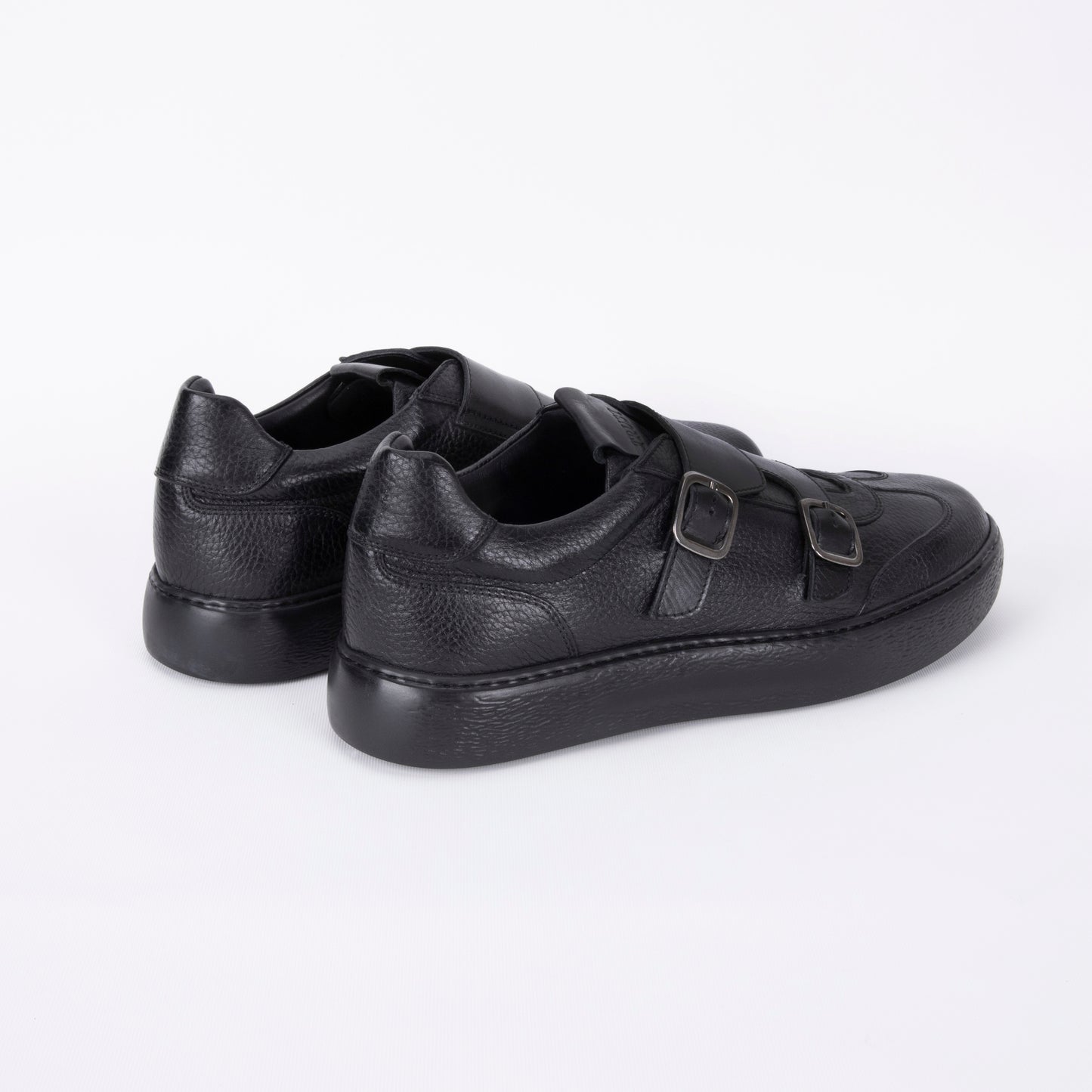 Trust Shoes E4904 Leather Double Monk Sneakers – Black