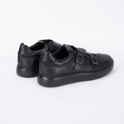 Trust Shoes E4904 Leather Double Monk Sneakers – Black