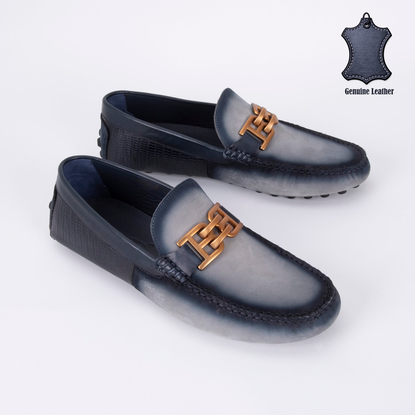 Trust Shoes E718 Leather Men's Loafers – Gray/Navy