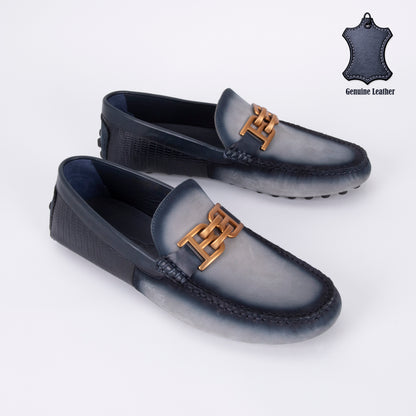 Trust Shoes E718 Leather Men's Loafers – Gray/Navy