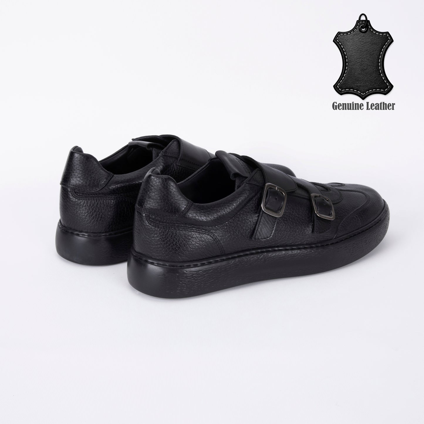 Trust Shoes E4904 Leather Double Monk Sneakers – Black