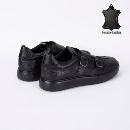 Trust Shoes E4904 Leather Double Monk Sneakers – Black