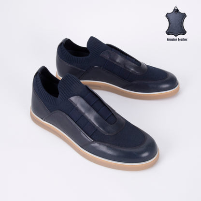 Trust Shoes D8017X Leather Men's Slip-On Sneakers – Navy