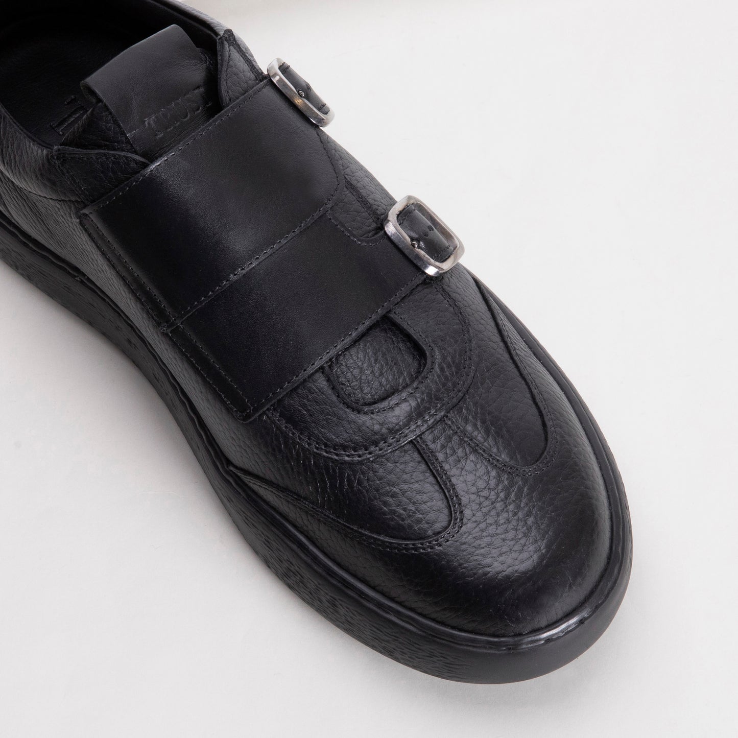 Trust Shoes E4904 Leather Double Monk Sneakers – Black