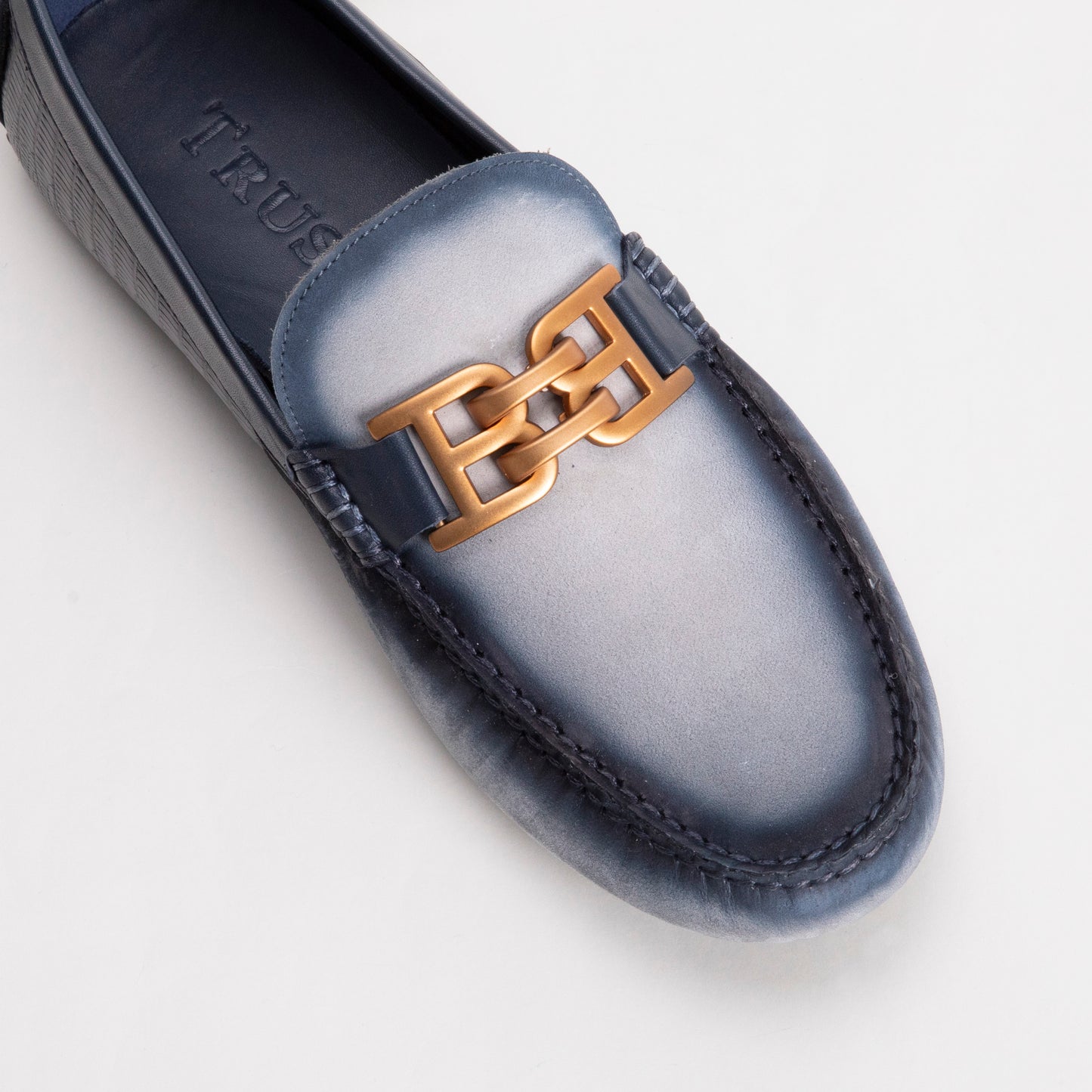 Trust Shoes E718 Leather Men's Loafers – Gray/Navy