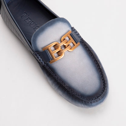 Trust Shoes E718 Leather Men's Loafers – Gray/Navy