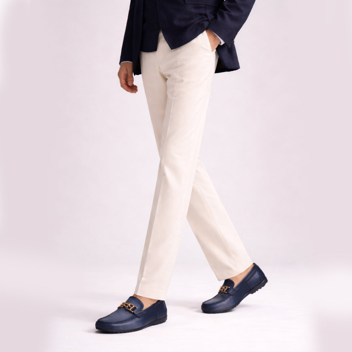 Trust Shoes E718 Leather Men's Loafers – Gray/Navy