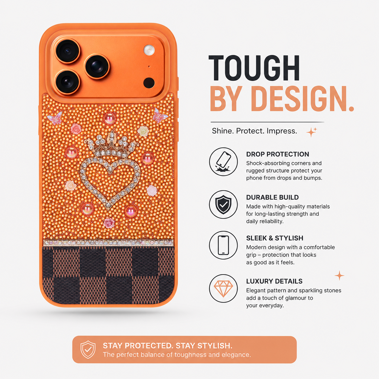 Vissel Heart Crystal Luxury Case for iPhone 17 Pro