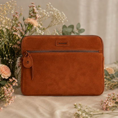 Camel Still Genuine Suede Leather 13-14 Inch MacBook & Laptop Sleeve