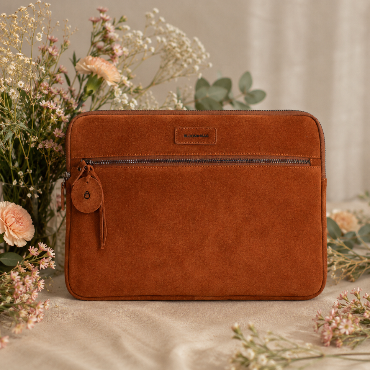 Camel Still Genuine Suede Leather 15-16 Inch MacBook & Laptop Sleeve