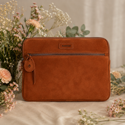 Camel Still Genuine Suede Leather 15-16 Inch MacBook & Laptop Sleeve