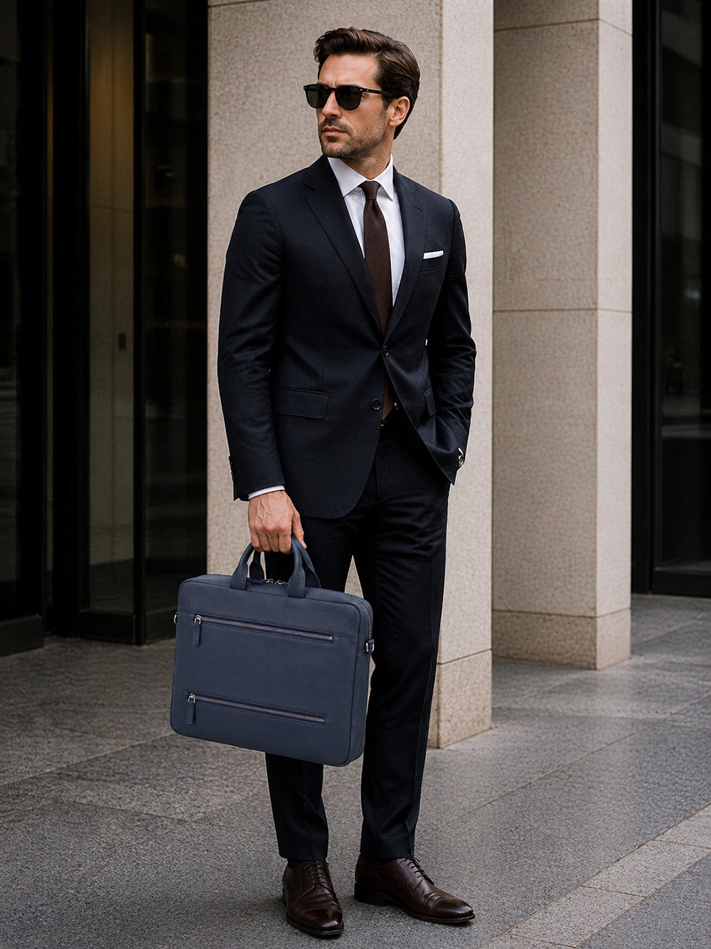 Truro Leather Business Briefcase / Laptop Case 14" with Suitcase