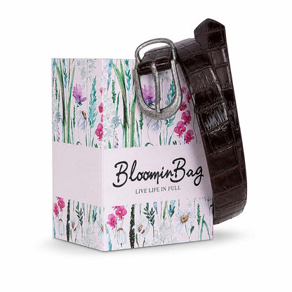 Bloom in Still Women Genuine Leather Belt - Mocha Croco
