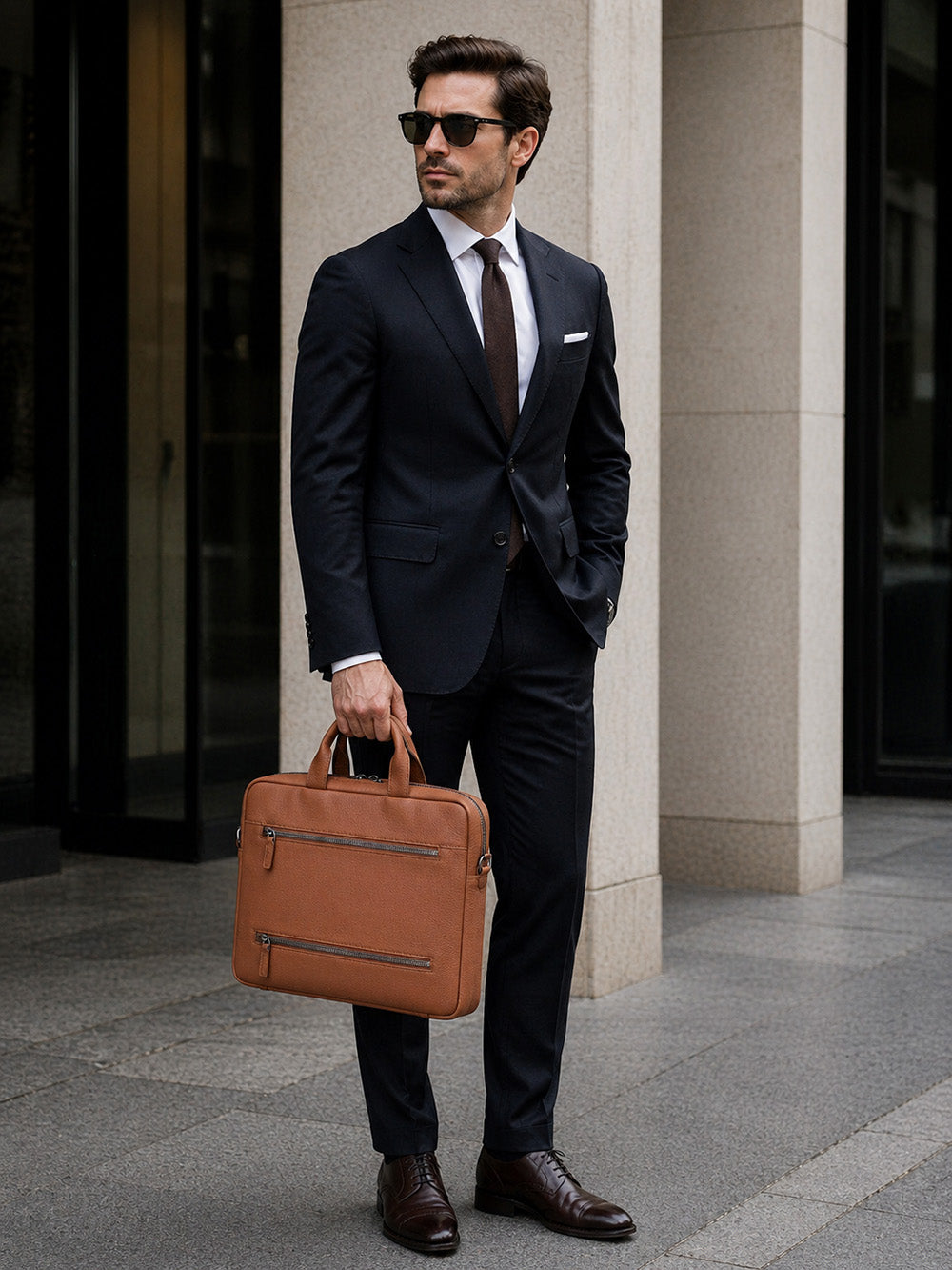 Truro Leather Business Briefcase / Laptop Case 14" with Suitcase