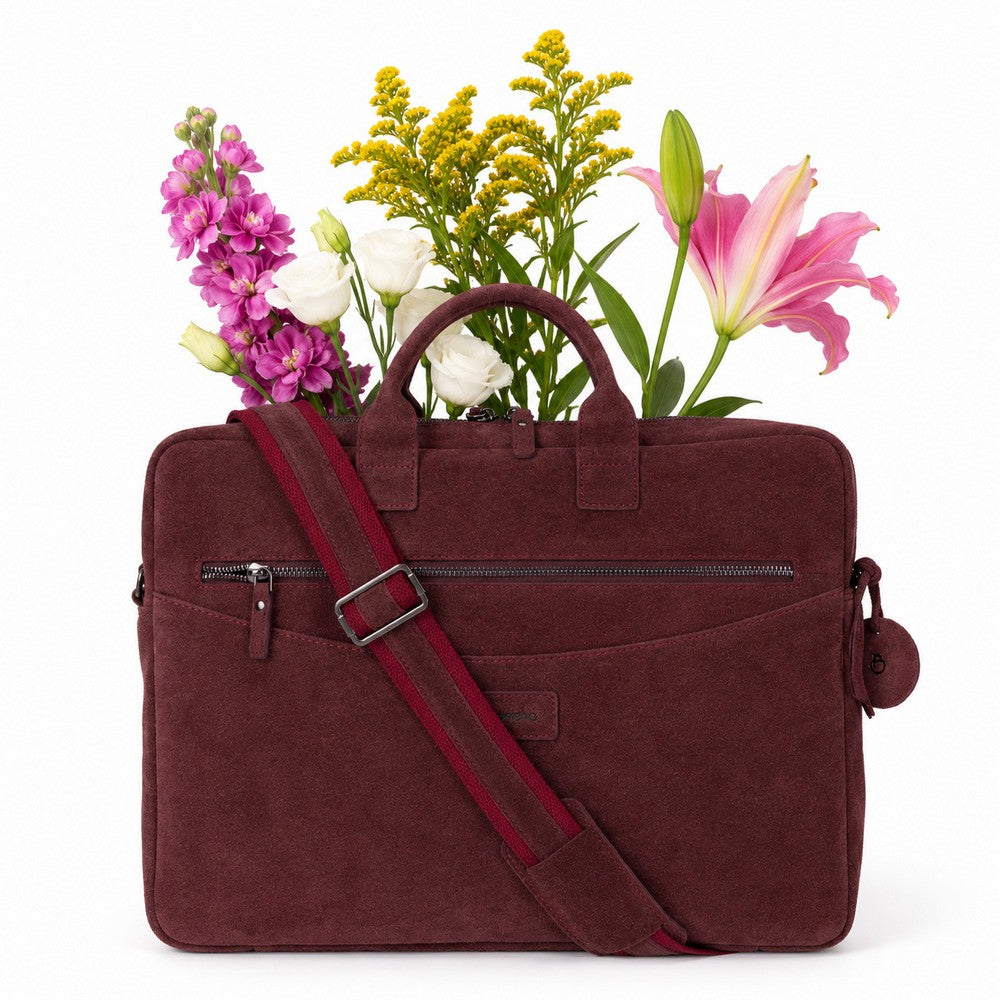 Burgundy Still Genuine Suede Leather 15-16 Inch MacBook & Laptop Bag