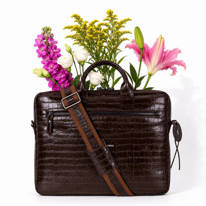 Mocha Croco Still Genuine Suede Leather 13-14 Inch MacBook & Laptop Bag