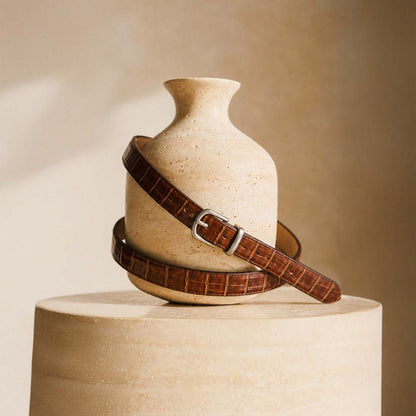 Bloom in Still Women Genuine Leather Belt - Camel Croco