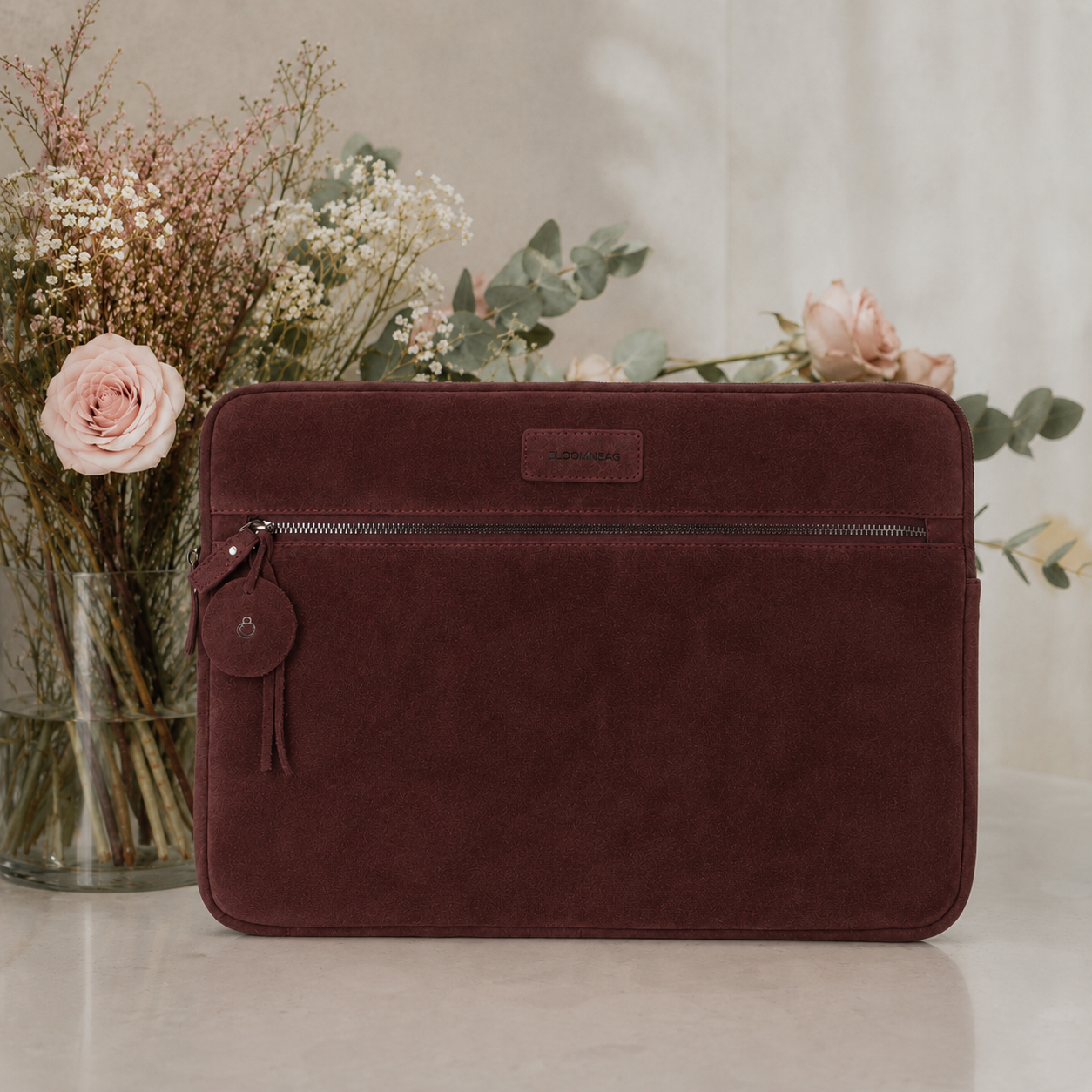 Burgundy Still Genuine Suede Leather 15-16 Inch MacBook & Laptop Sleeve