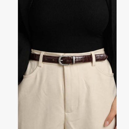 Bloom in Still Women Genuine Leather Belt - Mocha Croco