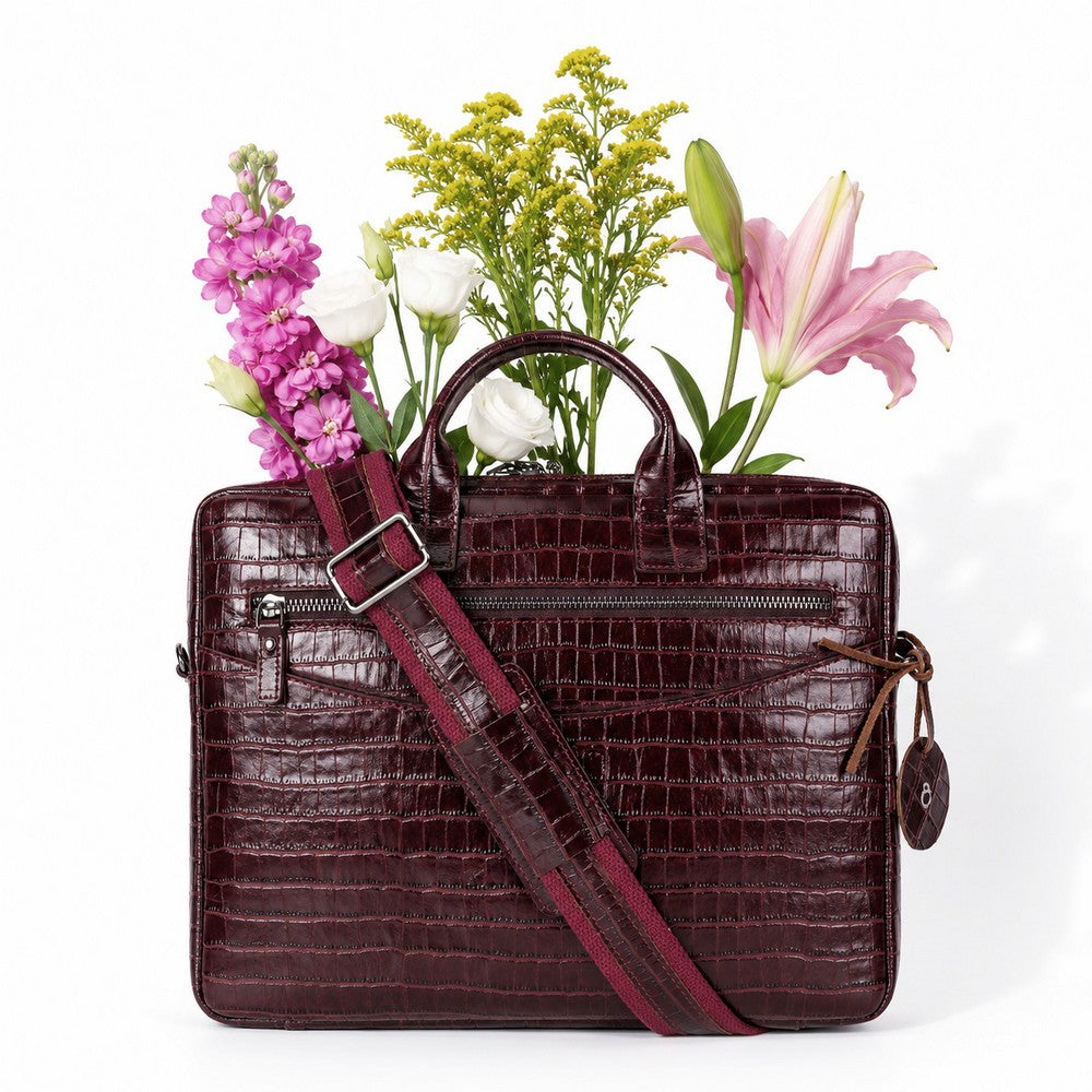 Burgundy Croco Still Genuine Suede Leather 15-16 Inch MacBook & Laptop Bag