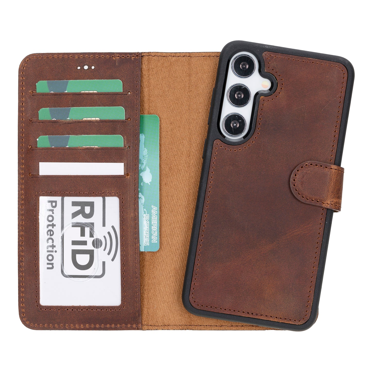 Magic Samsung Galaxy S24 Series Detachable Genuine Leather Wallet Case - MW