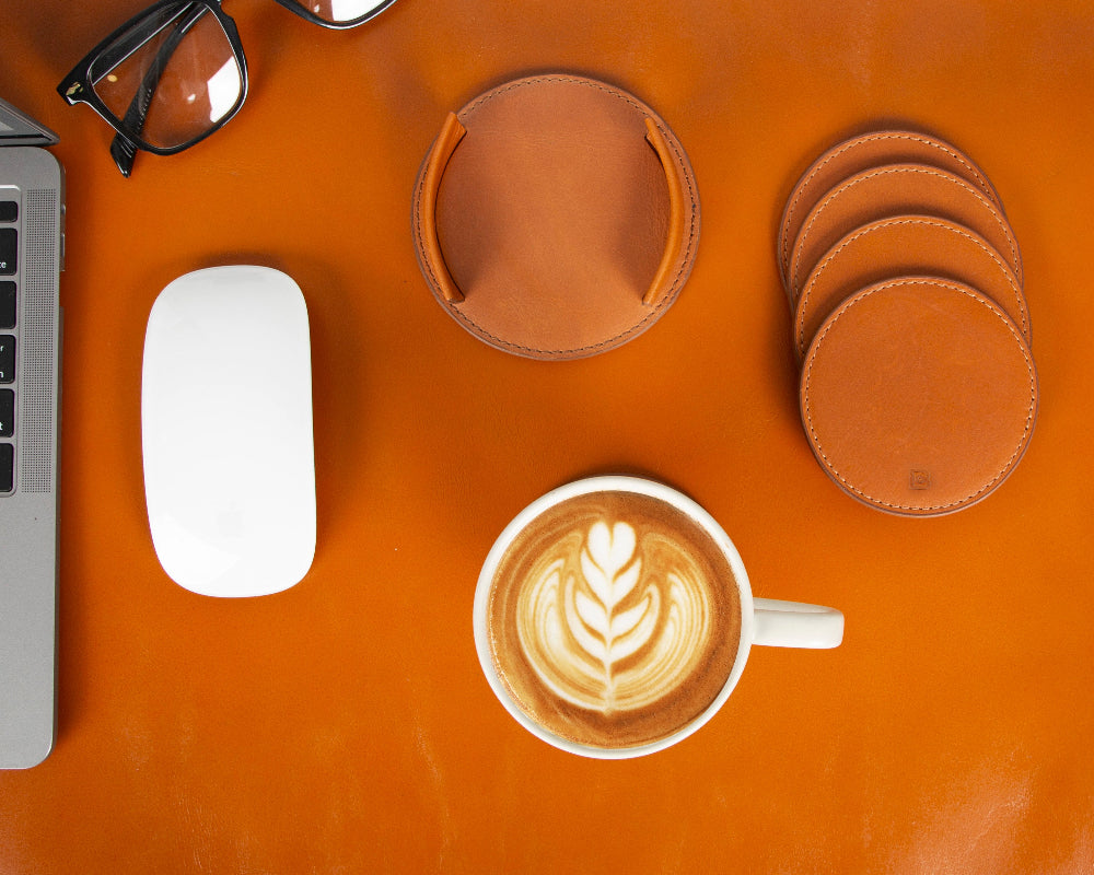 Lavion Leather Cup Coaster Set