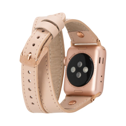 Hector Double Tour Leather Apple Watch Band with Rose Gold Trok