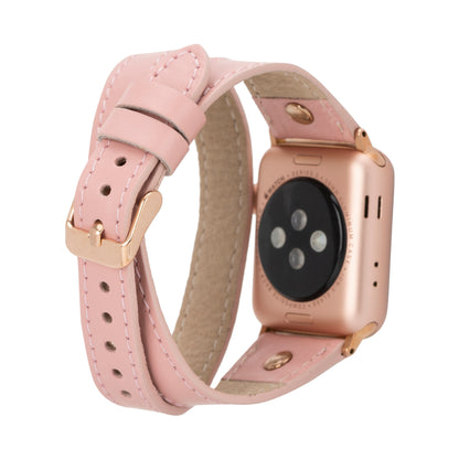 Hector Double Tour Leather Apple Watch Band with Rose Gold Trok