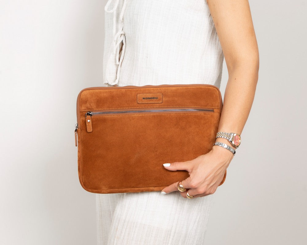 Camel Still Genuine Suede Leather 13-14 Inch MacBook & Laptop Sleeve