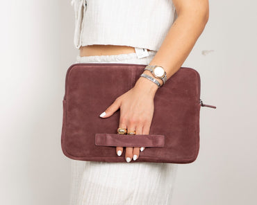 Burgundy Still Genuine Suede Leather 13-14 Inch MacBook & Laptop Sleeve