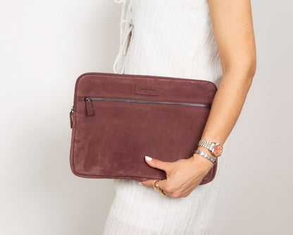 Burgundy Still Genuine Suede Leather 13-14 Inch MacBook & Laptop Sleeve