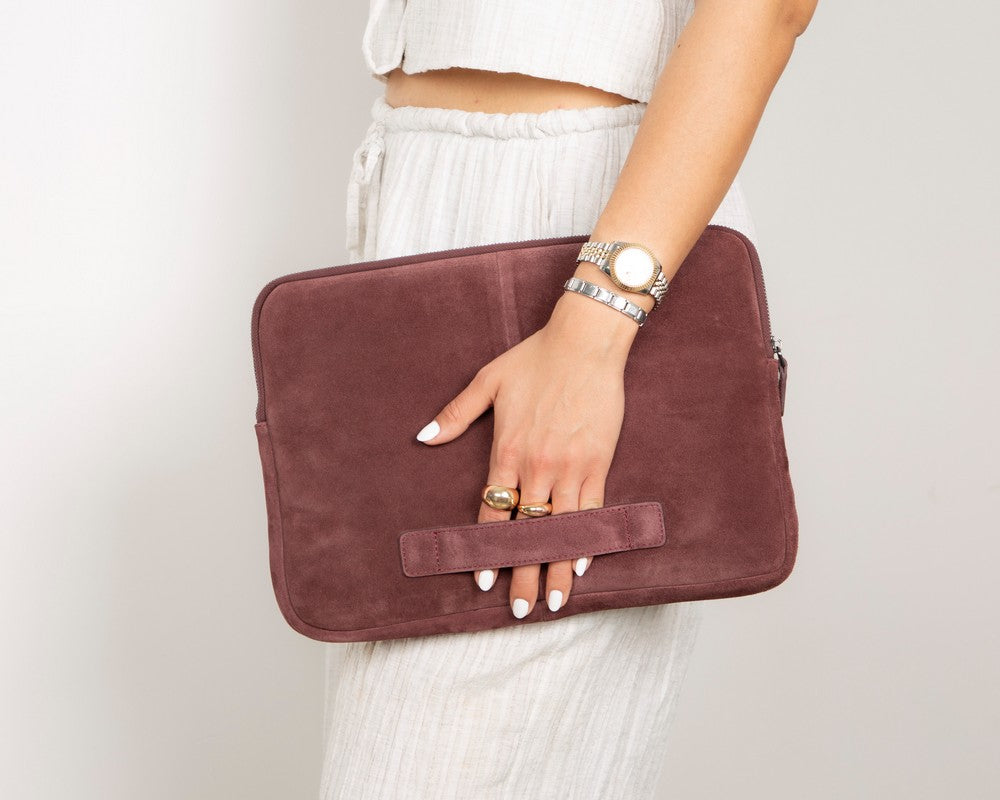 Burgundy Still Genuine Suede Leather 13-14 Inch MacBook & Laptop Sleeve